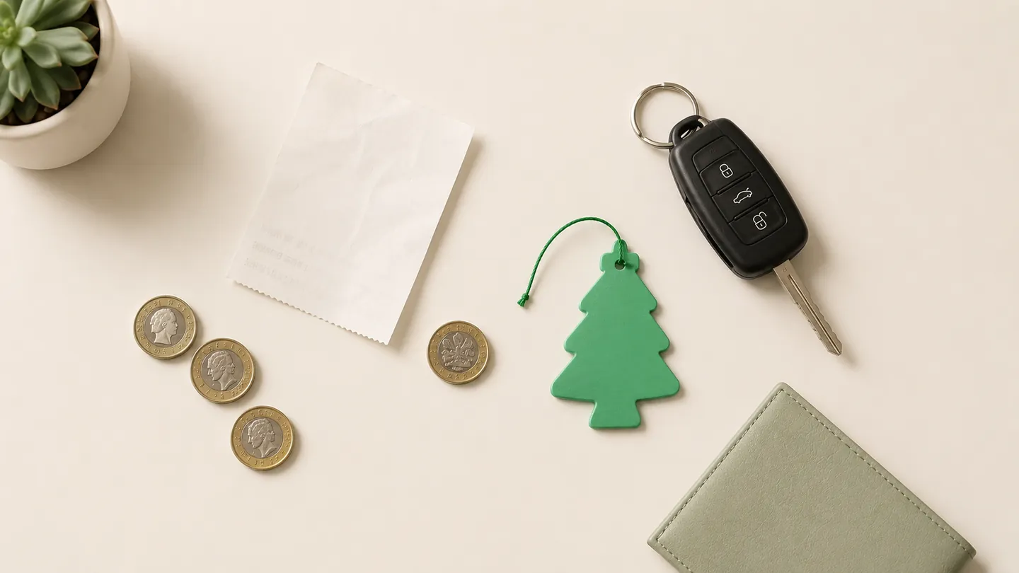 Loose pound coins, a receipt, a car key and an air freshener — the small car costs that add up